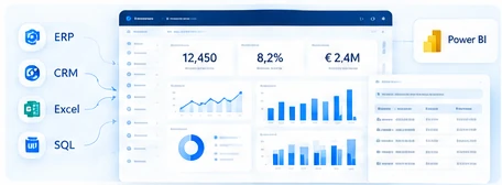 Shema: ERP, CRM, Excel i SQL spojeni u Power BI nadzornu ploču